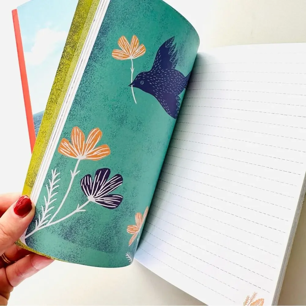 2 NEW ANTHROPOLOGIE Blue Red Ocean Yellow Pink Bird Rumi Notebook Note Pad Set
